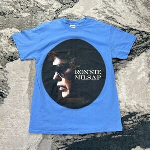 Gildan T Shirt Men Medium Blue Cotton Ronnie Milsap Album Music Singer & Pianist